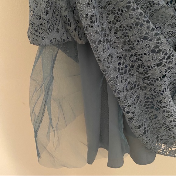 Blue Lace Midi Dress with ribbon tie and open back - Picture 13 of 13